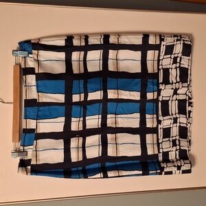 Blue and tan cotton pencil skirt
